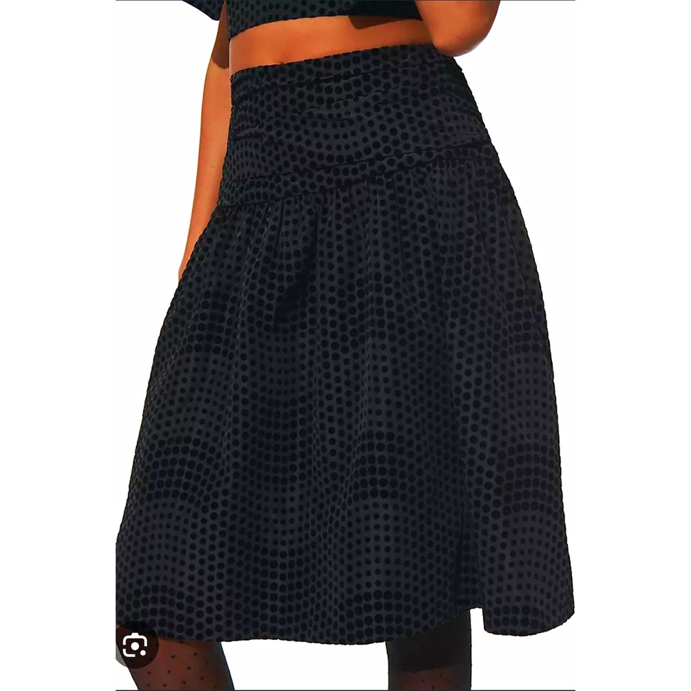 Maeve Black Velvet Polka Dot A-Line Skirt High Rise Lined Zip Size 2